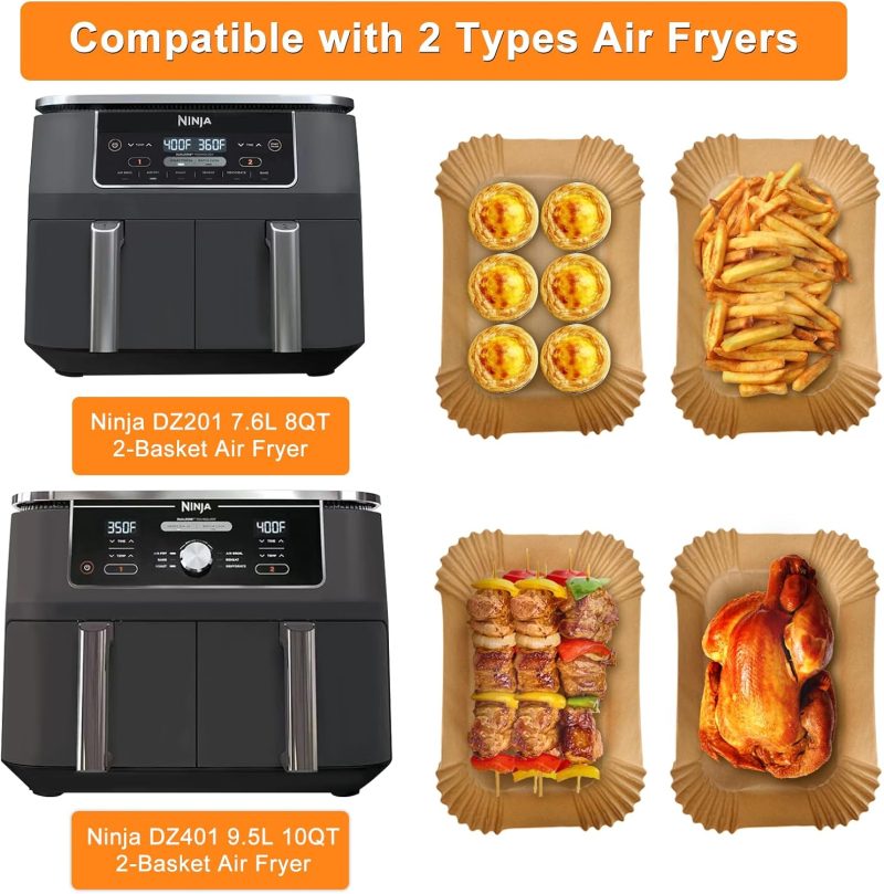 200Pcs Air Fryer Liners For Ninja: Higher Non-Stick Disposable Parchment Paper Liner For Ninja Dz201/Dz401 Dual Airfryer Baking - Food Grade Ninja Air Fryer Accessories (Rectangle - 8.6 X 5.5 Inch) - Image 5