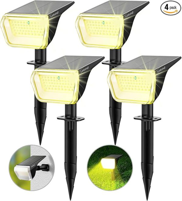 Linkind Solar Spot Lights Outdoor, 60 Leds Solar Landscape Lights With 30% Conversion Rate And Waterproof Ip67, Ideal for Outside, Garden, Yard, Pathway (4 Pack, Warm White)