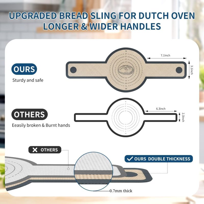 2 Pcs Silicone Bread Sling For Dutch Oven Liners Silicone Baking Mat [Non-Stick & Heat Resistant] Reusable Sourdough Bread Baking Supplies With Long Handle Bread Making Tools For Transfer Sourdough - Image 2