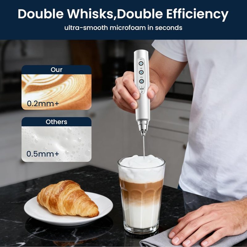 Milk Frother Rechargeable Handheld-Electric Whisk 3 Speed Adjustable - Image 2
