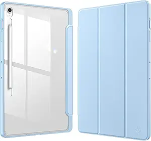 S10 Fintie Hybrid Slim Case for Samsung Galaxy Tab S10 FE Plus 13.1 Inch 2025 Model (SM-X620/X626) with S Pen Holder Shockproof Cover with Clear Transparent Back Shell Auto Wake/Sleep Sky Blue