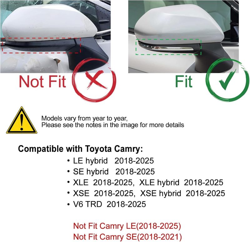 Cke Compatible With Toyota Camry 2025 2024 2023 2022 2021 2020 2019 2018 Accessories Car Exterior Door Side Rearview Mirror Guard Cover Trim Caps -Glossy Black - Image 2