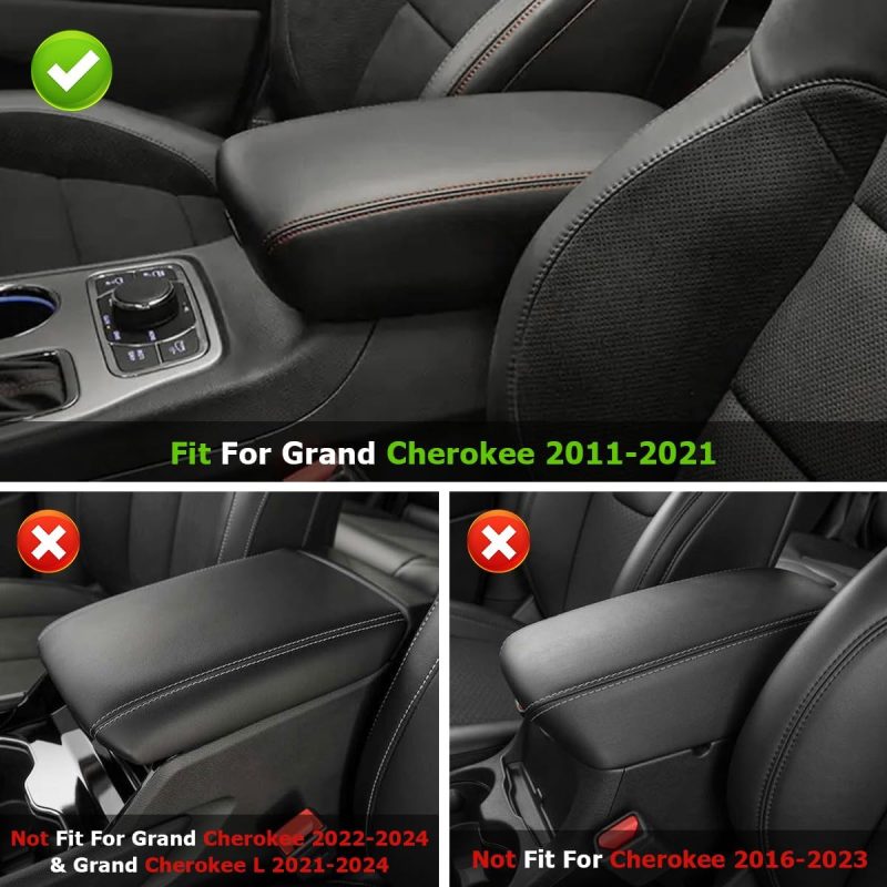 Intget Car Center Console Armrest Cover For 2011-2020 2021 Jeep Grand Cherokee Accessories Arm Rest Box Pad Console Lid Protection Saver For Grand Cherokee Console Cover(Black) - Image 2