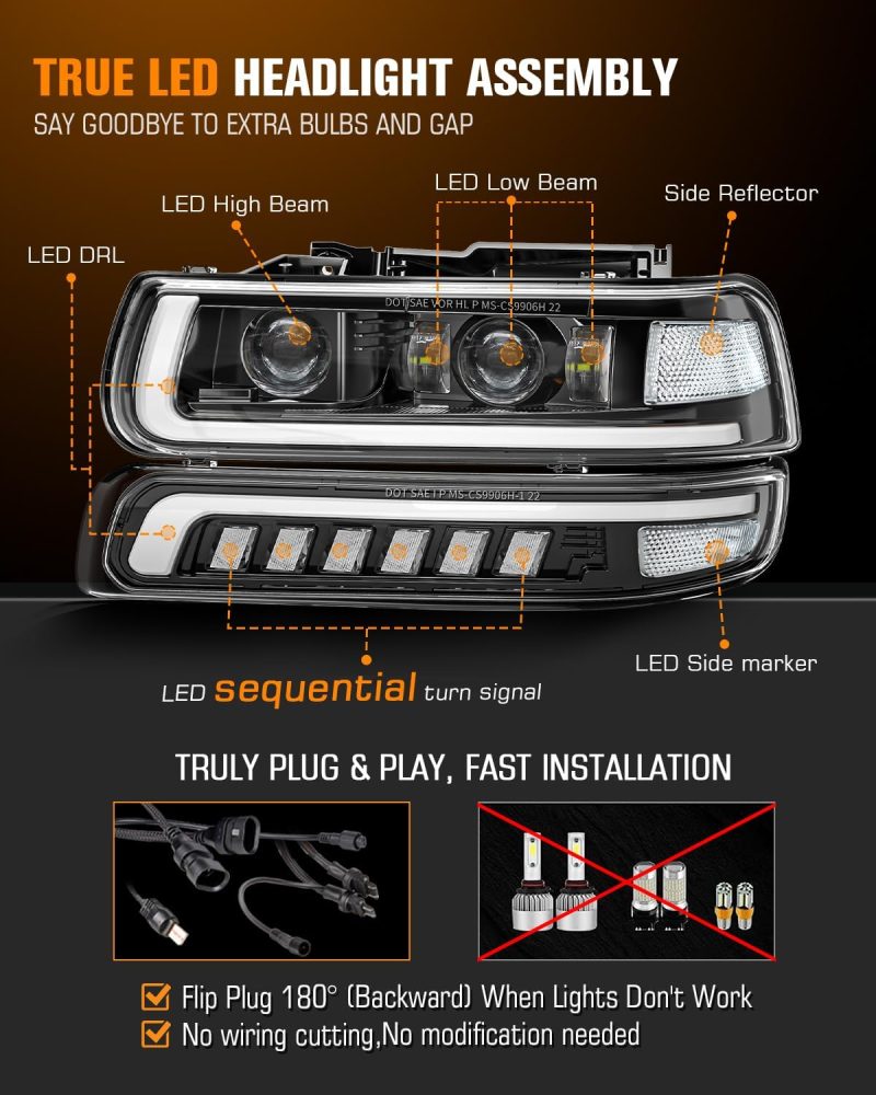 Upgraded Led Headlights And Fog Lights Assembly With Bulbs Compatible With 2001-2006 Chevy Tahoe Z71 - Image 3