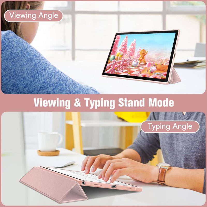 2022 Fintie Hybrid Slim Case for Samsung Galaxy Tab A8 10.5 Inch 2022 Model (SM-X200/X205/X207) Shockproof Cover with Clear Transparent Back Shell Auto Wake/Sleep Rose Gold - Image 4
