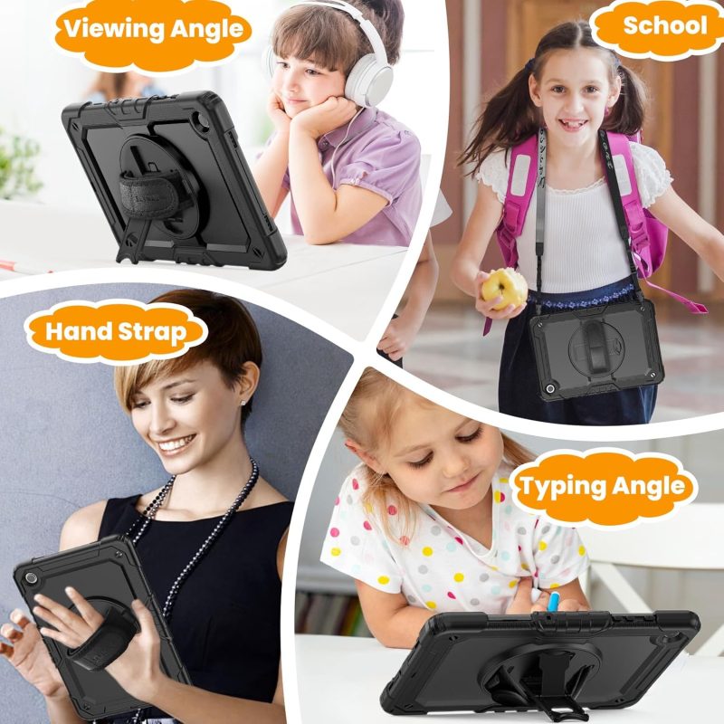 SEYMAC stock Case for Samsung Galaxy Tab A9+ Plus 11'' Full-Body Drop Protection Case with Screen Protector Pencil Holder [360° Rotating Hand Strap] &Stand Black - Image 4