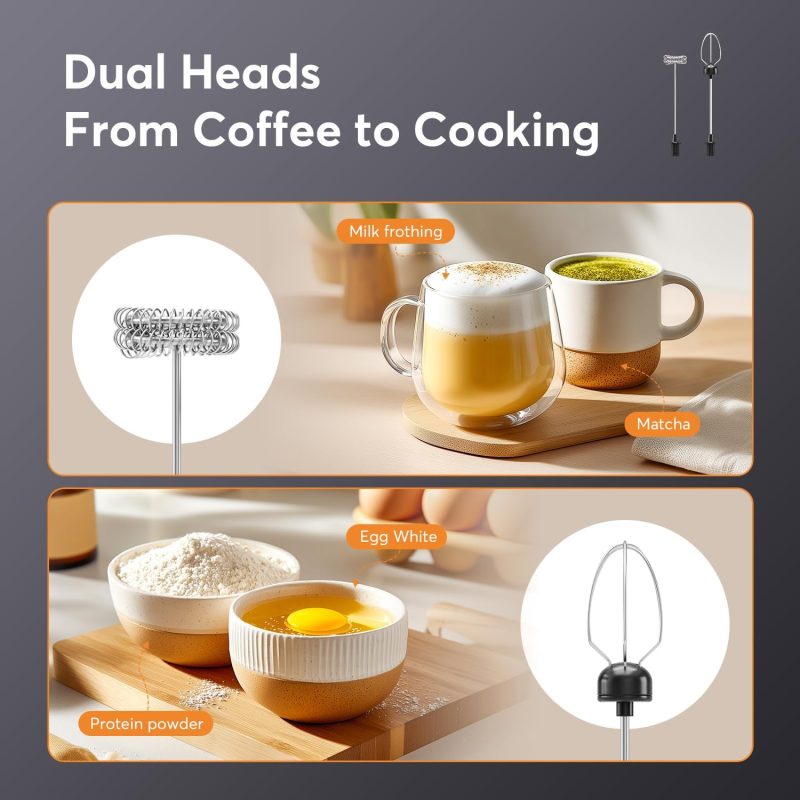 Mf02 Rechargeable Milk Frother Handheld Foam Maker With Stainless Whisk For Cappuccino - Image 6
