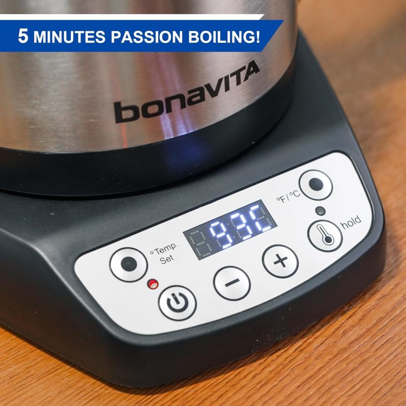 Bonavita 1L Digital Variable Temperature Gooseneck Electric Kettle For Coffee Brew And Tea Precise Pour Control - Image 3
