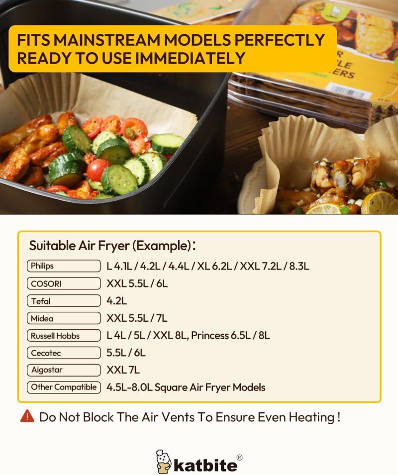 Katbite Air Fryer Liners Disposable - 8 Inch Square Non-Stick Airfryer Paper Liners - Image 4