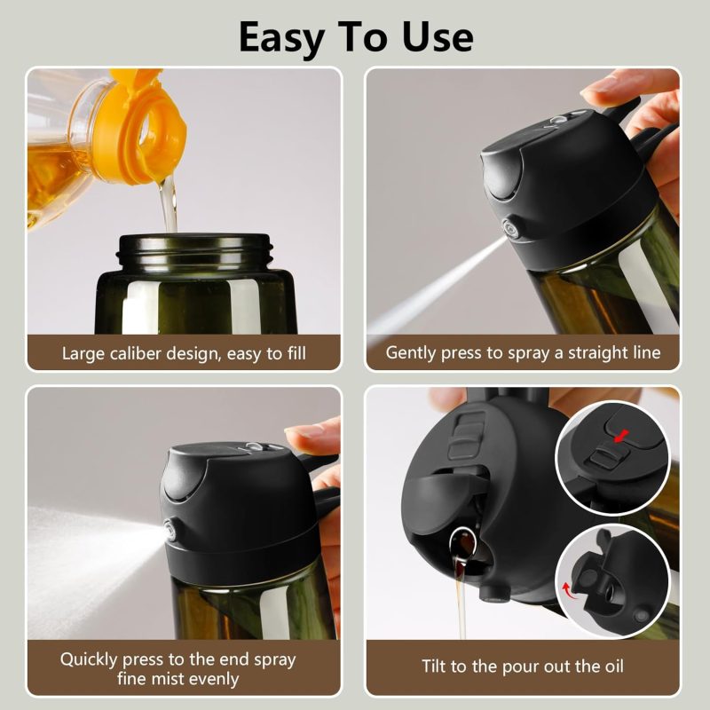 2Pcs Olive Oil Dispenser And Oil Sprayer – 16Oz/470Ml Glass Light-Proof Oil Pourer For Kitchen - Image 2