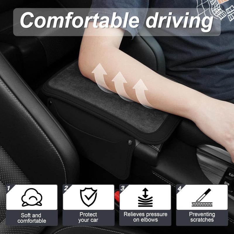 Singaro Car Leather Furry Center Console Cover With 2 Storage Bags - Image 6