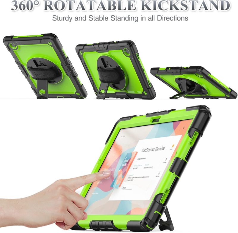 SEYMAC stock Case for Samsung Galaxy Tab A9+ Plus 11'' Full-Body Drop Protection Case with Screen Protector Pencil Holder [360° Rotating Hand Strap] &Stand Green+Black - Image 5