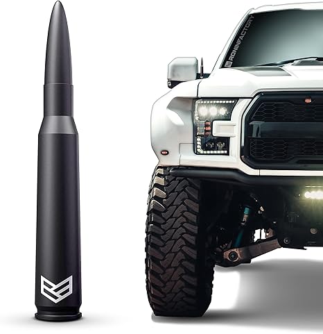 Ronin Factory 50 Cal Bullet Antenna - Ford F150 F250 F350 Super Duty Raptor (Bronco 21-23) Truck Accessory - Ram 1500 Short Antenna Replacement