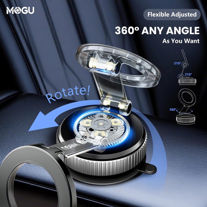 Phone Holders For Your Car 360° Adjustable 118Lbs Strong Suction Cup+2800Gf Magnet Vacuum Car Phone Holder - Image 6