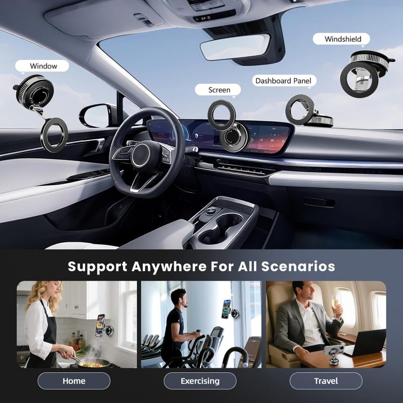 Phone Holders For Your Car 360° Adjustable 118Lbs Strong Suction Cup+2800Gf Magnet Vacuum Car Phone Holder - Image 2