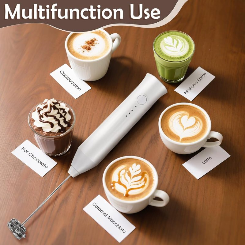 Milk Frother - Electric Handheld Milk Foam Maker With 2 Stainless Steel Whisk - Image 4
