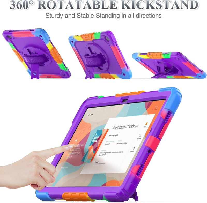 SEYMAC stock Case for Samsung Galaxy Tab A9+ Plus 11'' Full-Body Drop Protection Case with Screen Protector Pencil Holder [360° Rotating Hand Strap] &Stand Purple+Colorful - Image 5