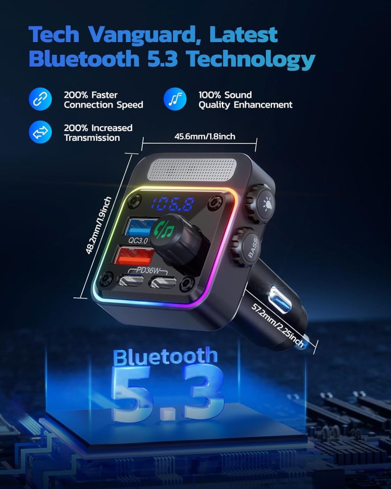 Nulaxy 54W Bluetooth 5.3 Car Adapter Charger 4-Port Fast Charging [Pd36W & Qc3.0 18W] - Image 3