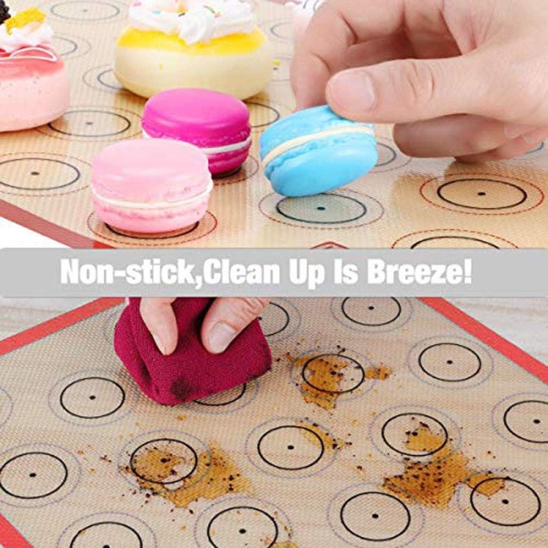 Macaron Silicone Baking Mat - Set Of 2 Non Stick Silicon Macaroon Baking Sheet Cookie Liner(Bpa Free/Reusable/Half Sheet) - Image 3