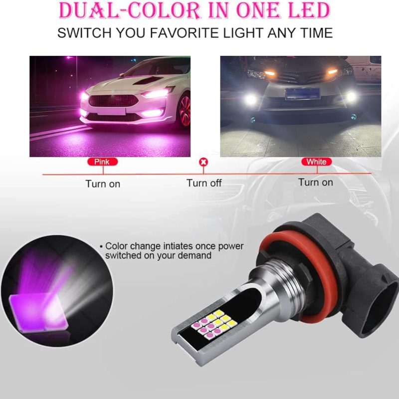 Switchback Strobe Flash 24Led H11 H9 H8 H16Jp White & Pink Purple Fog Light Bulbs Driving Drl Daytime Running Light - Image 2