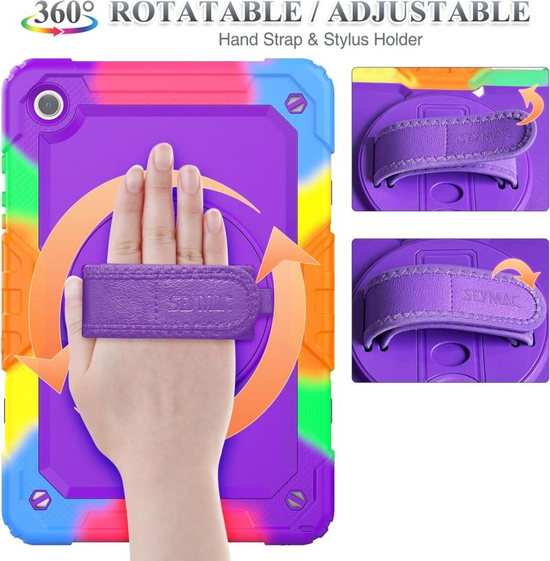 SEYMAC stock Case for Samsung Galaxy Tab A9+ Plus 11'' Full-Body Drop Protection Case with Screen Protector Pencil Holder [360° Rotating Hand Strap] &Stand Purple+Colorful - Image 3