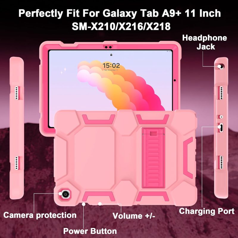 CCMAO Case for Samsung Galaxy Tab A9+ Case 11 Inch 2023 Model (SM-X210/X216/X218) Heavy Duty Shockproof Hybrid Three Layer Protective Cover for Kids Boys Girls Rose Gold+Rose - Image 4