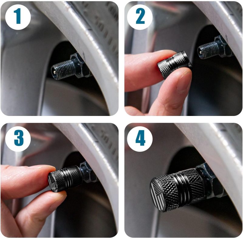 Tire Valve Stem Caps - 4 Pack Anti-Corrosion Premium Anodized Alloy Tyre Air Valve Caps Universal For Car Suv Bike Black - Image 5