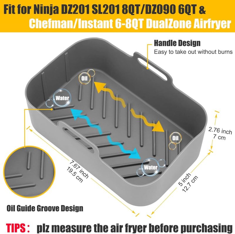 2Pcs Air Fryer Silicone Liners Rectangular For Ninja Foodi Dual Dz201 8Qt/Dz090 6Qt/Ninja Doublestack Sl201 8Qt - Image 2