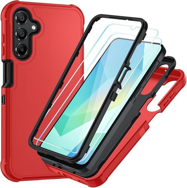 A16 Hybrid Protective Case for Galaxy A16 5G - Bright Red/Black