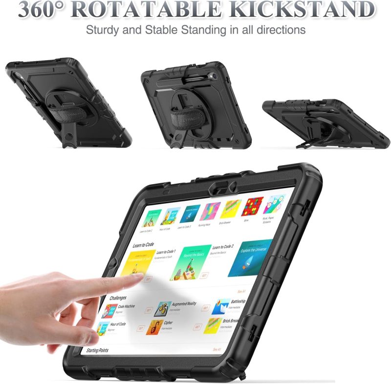 SEYMAC stock Case for Samsung Galaxy Tab S10 Lite / S10 FE / S9 FE 5G / S9 Tablet Case 10.9''/ 11'' Protective with Screen Protector Pen Holder 360 Rotate Stand Hand Strap Shoulder Strap Black1 - Image 4