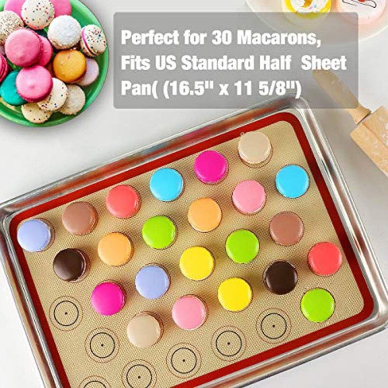 Macaron Silicone Baking Mat - Set Of 2 Non Stick Silicon Macaroon Baking Sheet Cookie Liner(Bpa Free/Reusable/Half Sheet) - Image 2