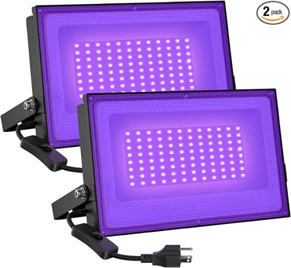 Onforu 2 Pack 60W Led Black Lights, Blacklight Flood Light With Plug, Ip66 Waterproof Black Lights for Dance Party, Glow In The Dark, Halloween, Body Paint, Fluorescent Poster, Neon Glow