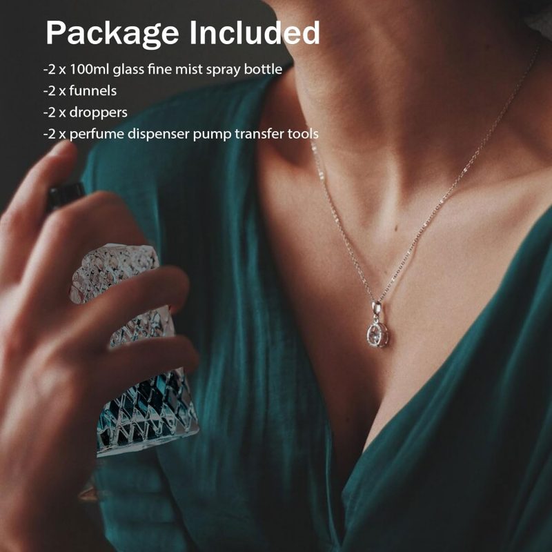 Yu Feng 2 Pack Refillable Glass Spray Perfume Bottles 100Ml / 3.4 Oz Cosmetic Fine Mist Atomizer Bottle Empty Portable Clear Glass Essential Oil Container For Travel - Image 6