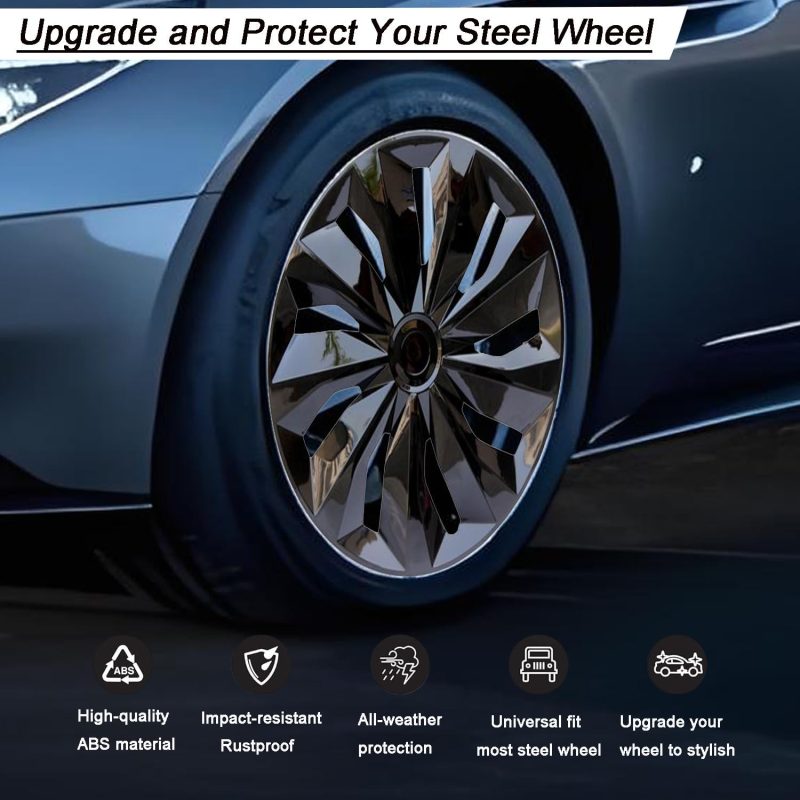 Hubcaps Wheel Cover Replacement R16 Size Hub Cap Universal-Fit Steel Wheel Rim Caps Abs Tire Covers For Most Cars Trucks Sedans Suv -Set Of 4（16-Inch，Black） - Image 4