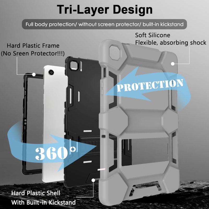 CCMAO Case for Samsung Galaxy Tab A9+ 11”(SM-X210/X216/X218) Heavy Duty Shockproof Hard Hybrid Three Layer Protective Cover with Kickstand for Galaxy Tablet A9 Plus 2023 for Kids Gray+Black - Image 2