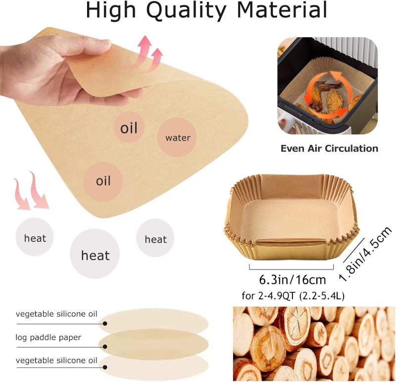 Palksky Air Fryer Paper Liners Disposable - 100Pcs Parchment Paper Square - Image 2