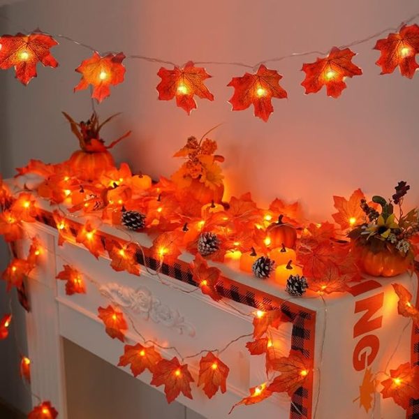 Yeguo 2 Packs Fall Decorations for Home, Thanksgiving Lights Battery Operated, Total 20Ft 40 Led Lighted Fall Garland Maple Leaves for Holiday Autumn Harvest Fall Thanksgiving Halloween Decor