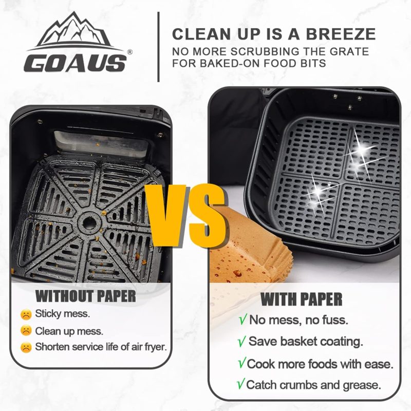 Goaus Air Fryer Square Paper Liners Disposable Large 150 Pcs For 5 To 8 Qt Basket - Image 4