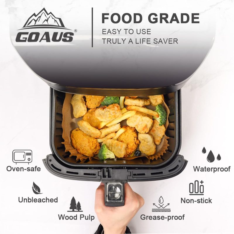 Goaus Air Fryer Square Paper Liners Disposable Large 150 Pcs For 5 To 8 Qt Basket - Image 2