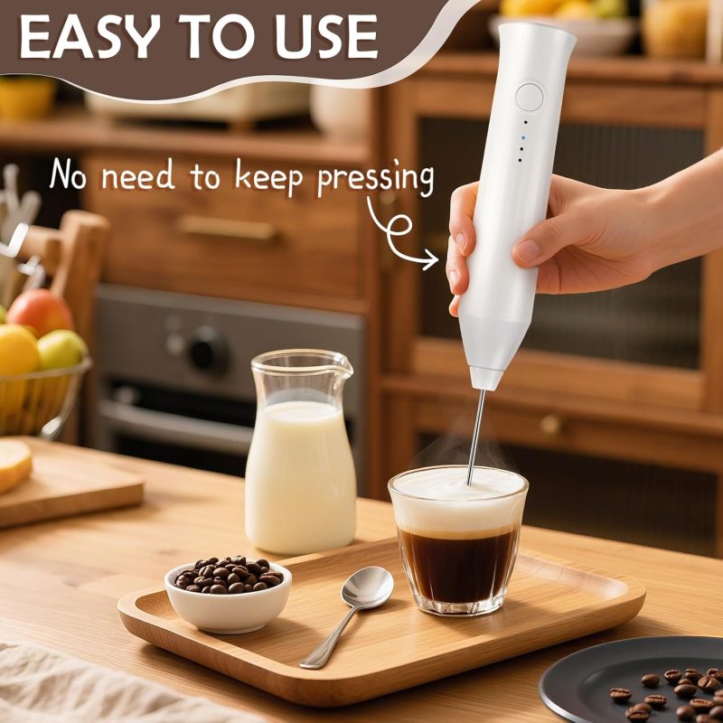 Milk Frother - Electric Handheld Milk Foam Maker With 2 Stainless Steel Whisk - Image 5