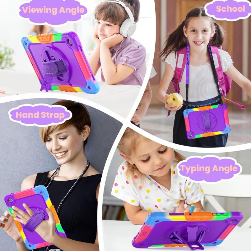 SEYMAC stock Case for Samsung Galaxy Tab A9+ Plus 11'' Full-Body Drop Protection Case with Screen Protector Pencil Holder [360° Rotating Hand Strap] &Stand Purple+Colorful - Image 4