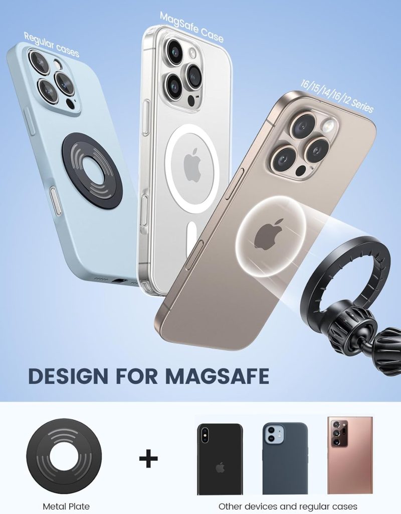 Lamicall For Magsafe Car Mount - [20X N55 Magnets] Magnetic Phone Holder For Your Car Dashboard Vent Car Phone Holder For Iphone 16 All Smartphone Fits Magsafe Phone Case - Image 4