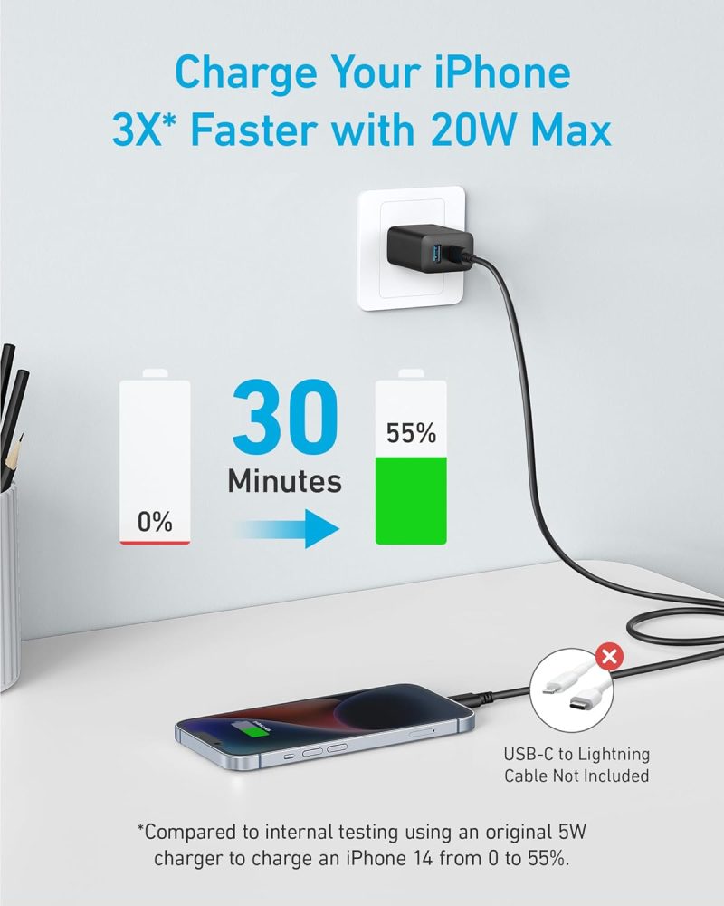 Anker iPhone 17/16 Charger, 2-Pack 20W Fast USB C Charger Block, for iPhone 16/16 Pro Max/15 Series/iPad Pro and More (Black, 2 Pack & 2 Cable) - Image 4