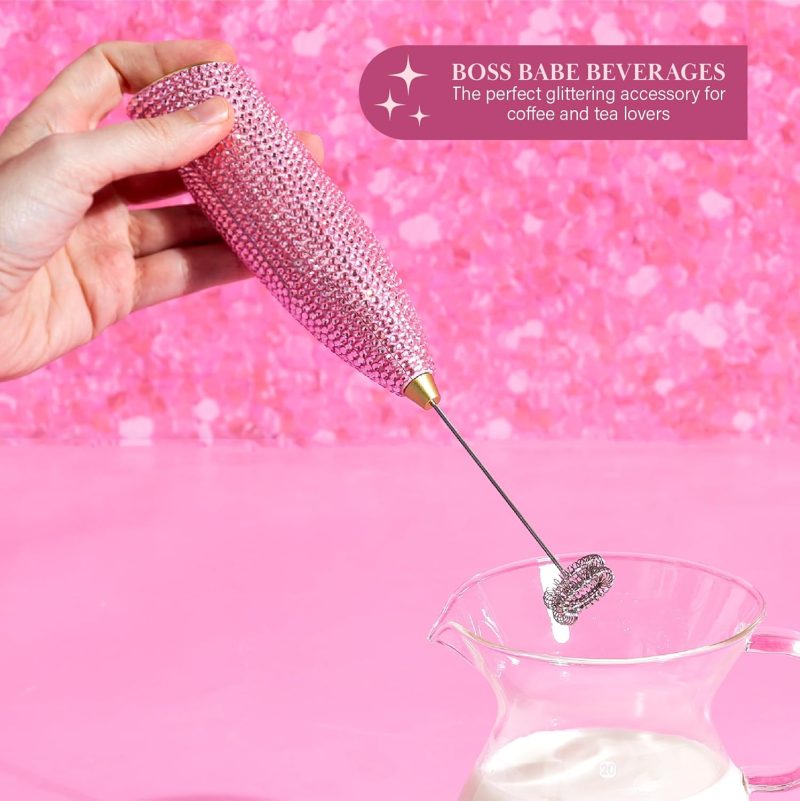 Paris Hilton Electric Rhinestone Handheld Milk Frother With Double Coil Head Whisk And Gold Metal Stand - Image 4