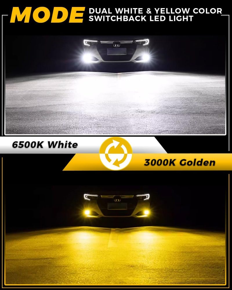 Bmt Xms 9006 Hb4 Fog Light - Switchback 6500K White/3000K Amber Yellow - Dual Color White Yellow Driving Fog Lights - Image 6