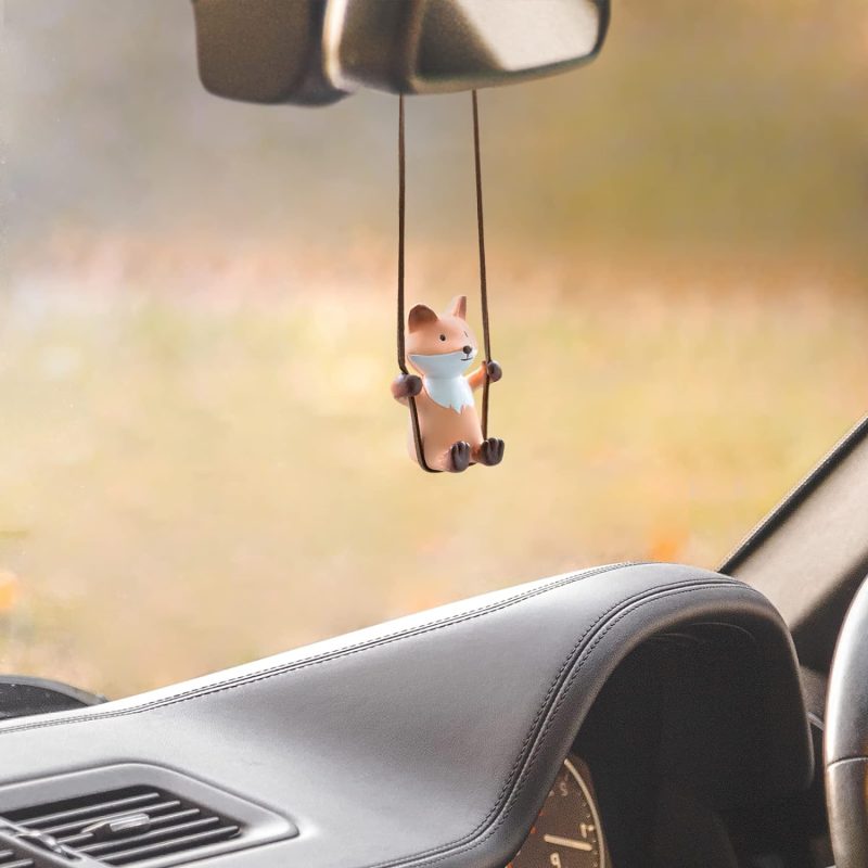 Ygmoner Cute Swinging Fox Car Rear View Mirror Hanging Accessories Funny Car Interior Decor Gifts For Women Men (Fox) - Image 2