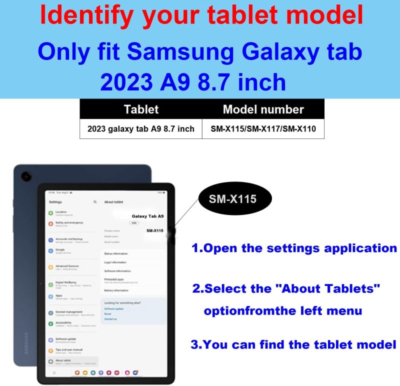 2023 for Samsung Galaxy Tab A9 8.7 inch Case with S Pen Holder 2023 Model(SM-X110/X115/X117) Genuine Leather Cover Protective Shell.Red - Image 2