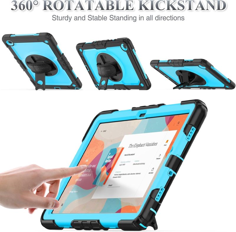 SEYMAC stock Case for Samsung Galaxy Tab A9+ Plus 11'' Full-Body Drop Protection Case with Screen Protector Pencil Holder [360° Rotating Hand Strap] &Stand SkyBlue+Black - Image 5