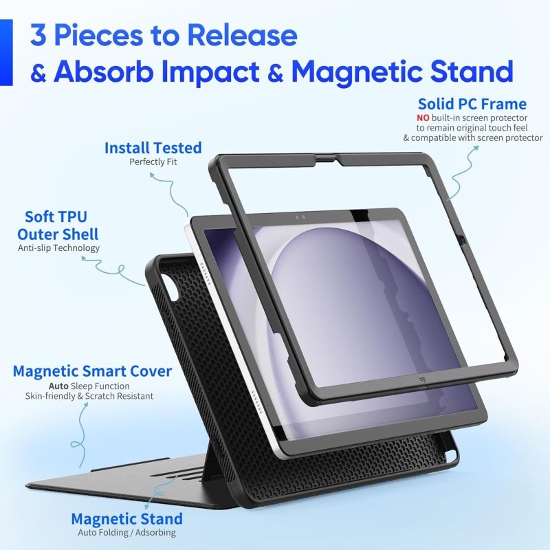 SEYMAC stock Case for Samsung Galaxy Tab A9+ Plus 11'' Auto Sleep/Wake Case with Magnetic Multi-Angles Stand Card Slot for Galaxy Tab A9+/ A9 Plus 11'' SM-X210/X216/X218 (Black) - Black - Image 6
