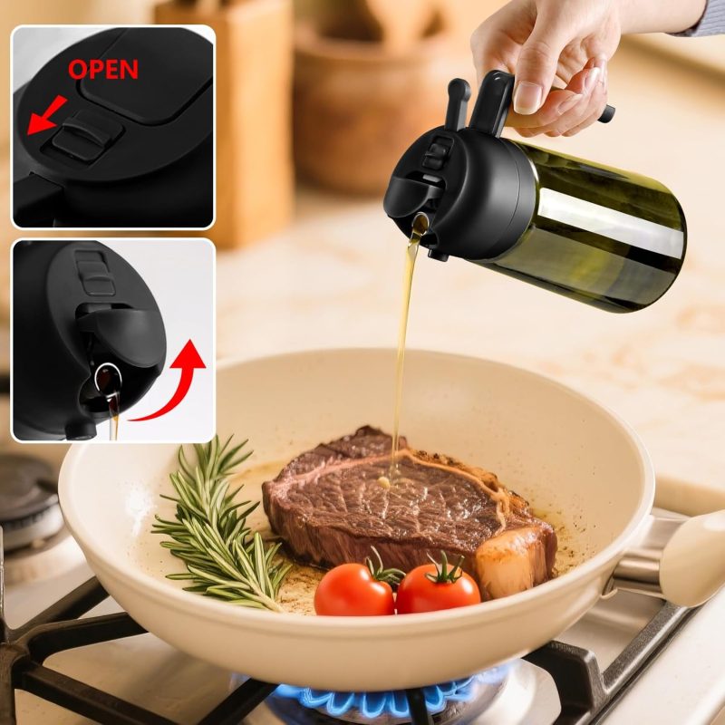 2Pcs Olive Oil Dispenser And Oil Sprayer – 16Oz/470Ml Glass Light-Proof Oil Pourer For Kitchen - Image 4